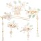 5PCS Camellia Flower Tassels Hairpin, Crystal Rhinestone Pearl Hair Clips Headpiece Hair Accessories